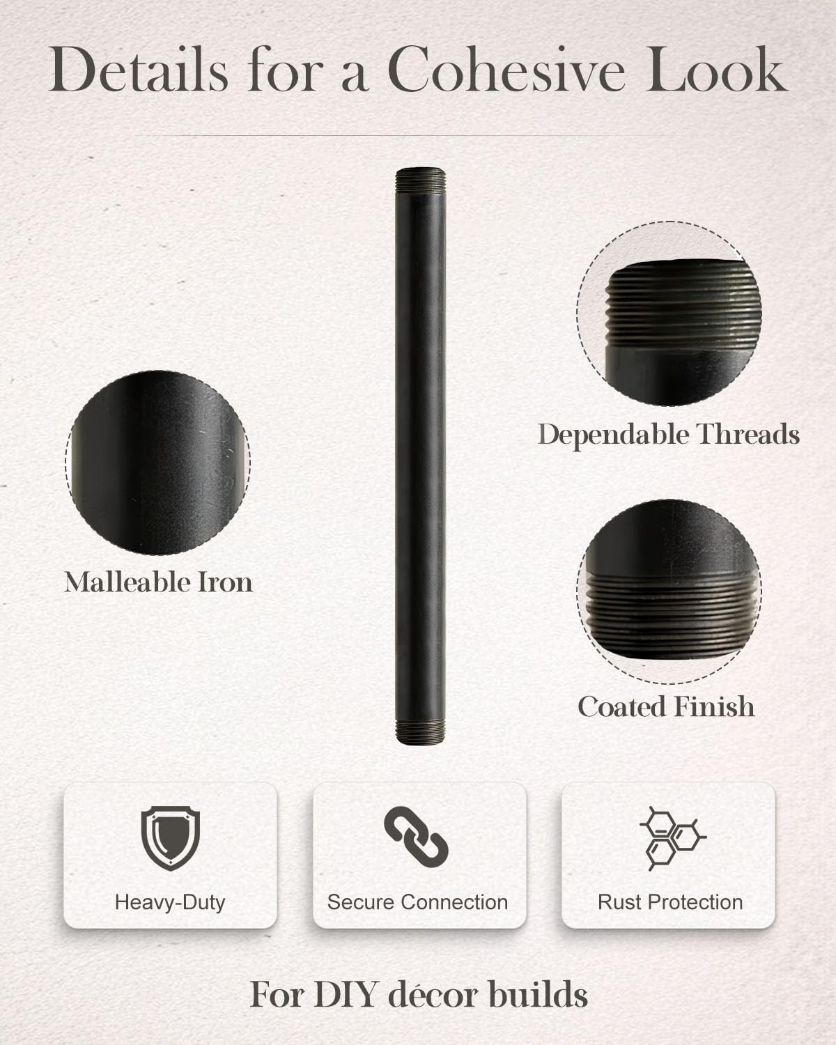 10 Pack 1 x 12 Inch Industrial Black Malleable Pipe Nipples