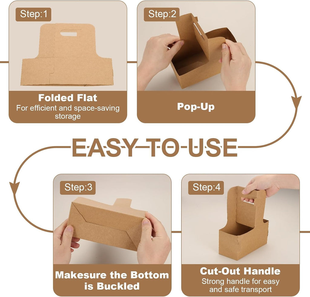 Drink Carrier with Handle, 15 Pcs Kraft Paperboard 2 Cup Holder for Hot or Cold Drinks Flower Gift Bags Floral Wrap