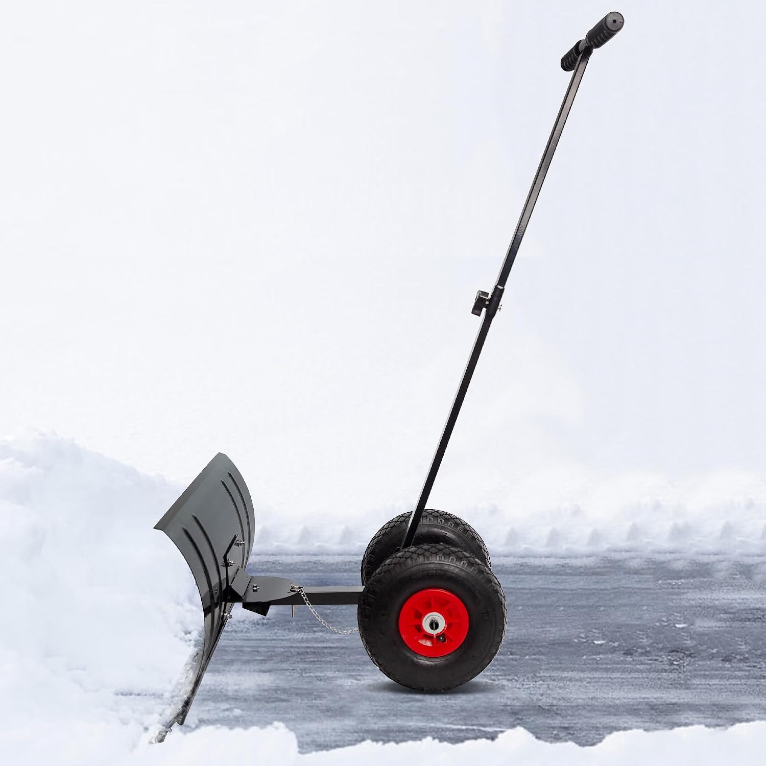 Snow Shovel for Driveway with Wheels | Metal Snow Pusher, 29" Adjustable Blade, Heavy Duty Snow Plow, Driveway Snow