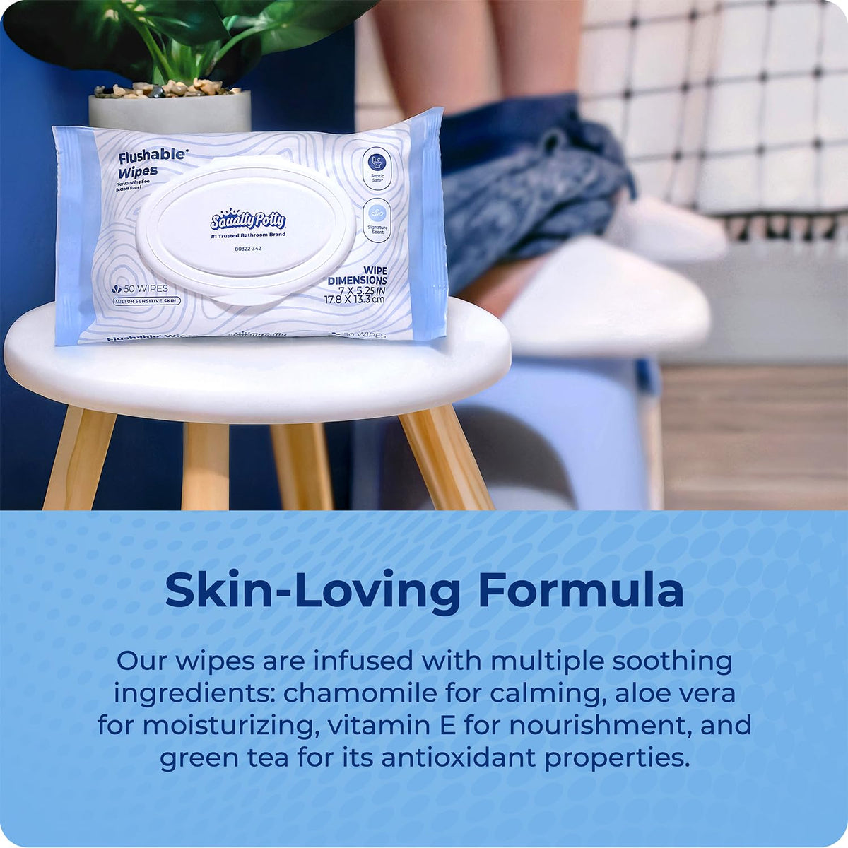 Flushable Wipes - 6 Packs of 50 (300 Total Wet Wipes)