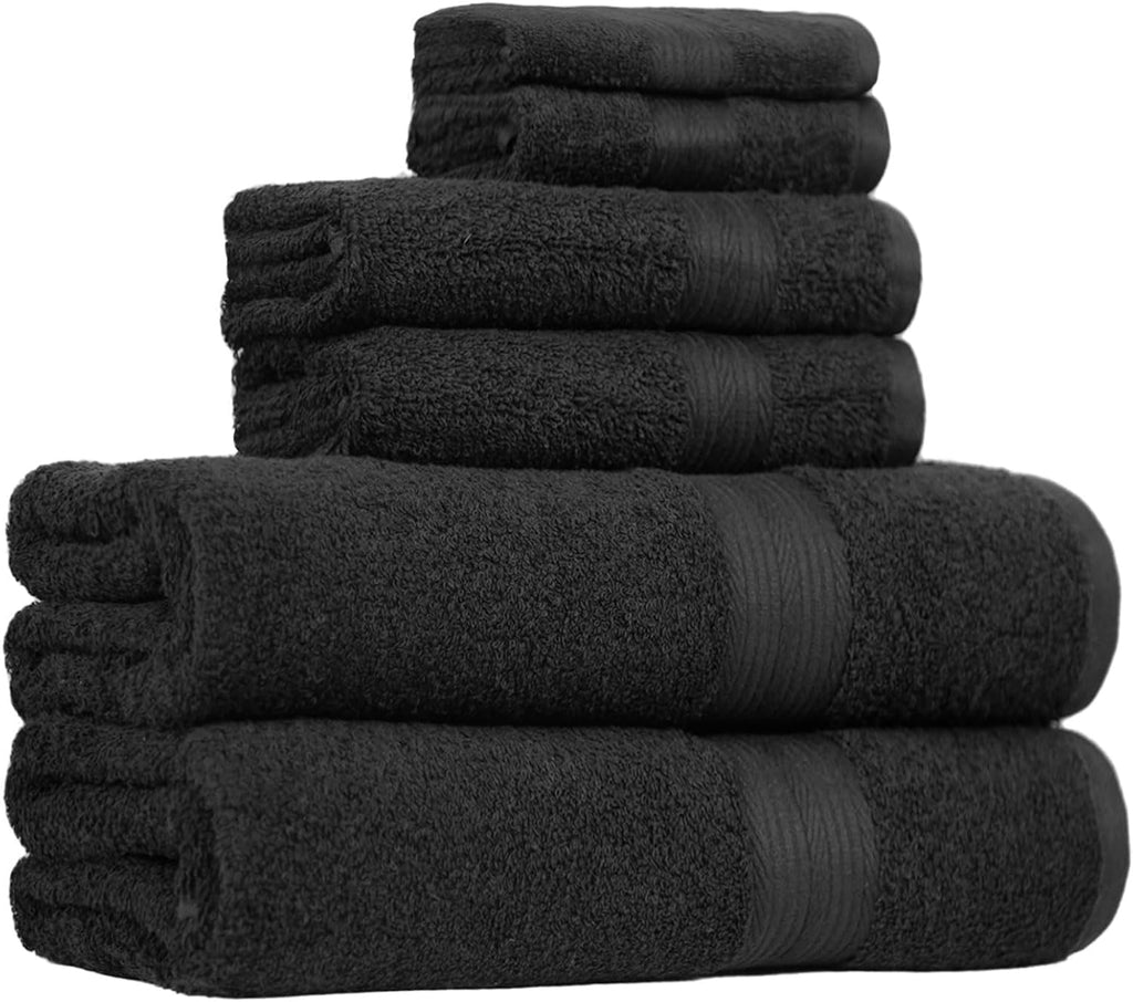 6-Piece Highly Absorbent Fade-Resistant Towel Set, 100% Cotton Towels for Bathroom, Soft, 2 Bath Towels, 2 Hand