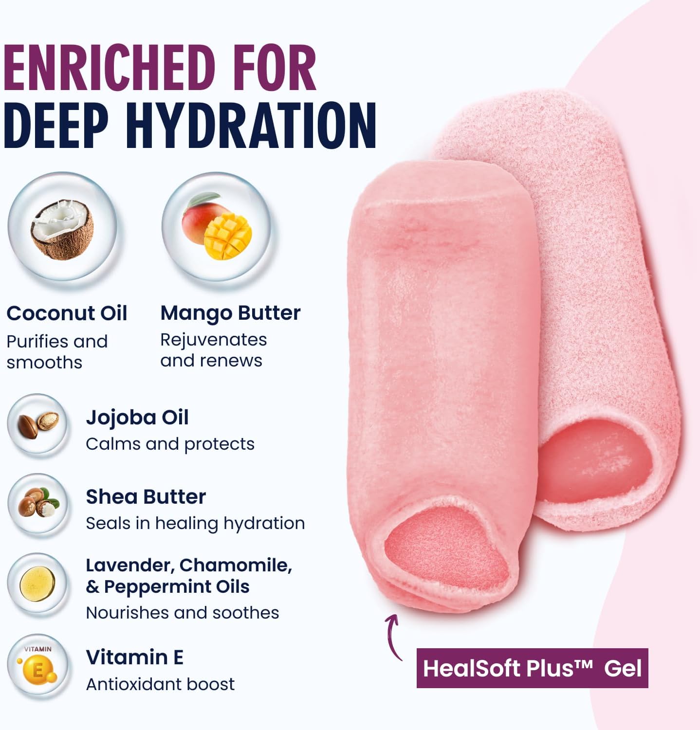Moisturizing Gel Socks, Plush Pink, 1 Pair | Full-Foot Gel Lining, Overnight Foot Care, Dry Feet and Cracked Heels