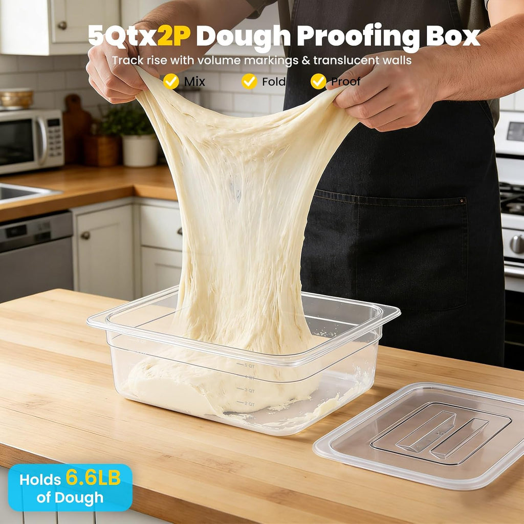 Dough Proofing Container, 2 Pack with 5Qt Large Capacity Holds Up to 6.6Lb of Dough, BPA-Free Tray with Lid Dough