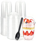 50 Pack 16 oz Plastic Dessert Cups with Dome Lids and Sporks