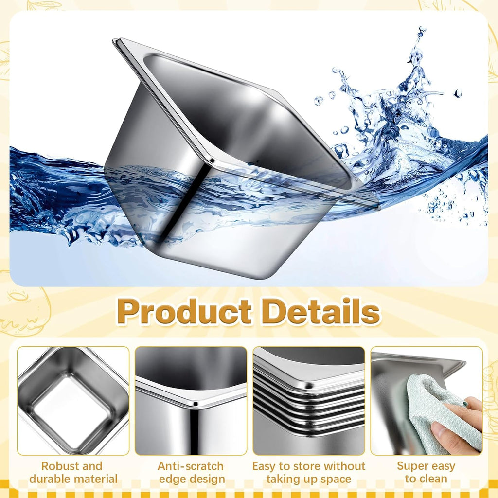 22 Pcs 1/6 Size Pan 4 Inch Deep Metal Hotel Steam Table Pan Bulk Set