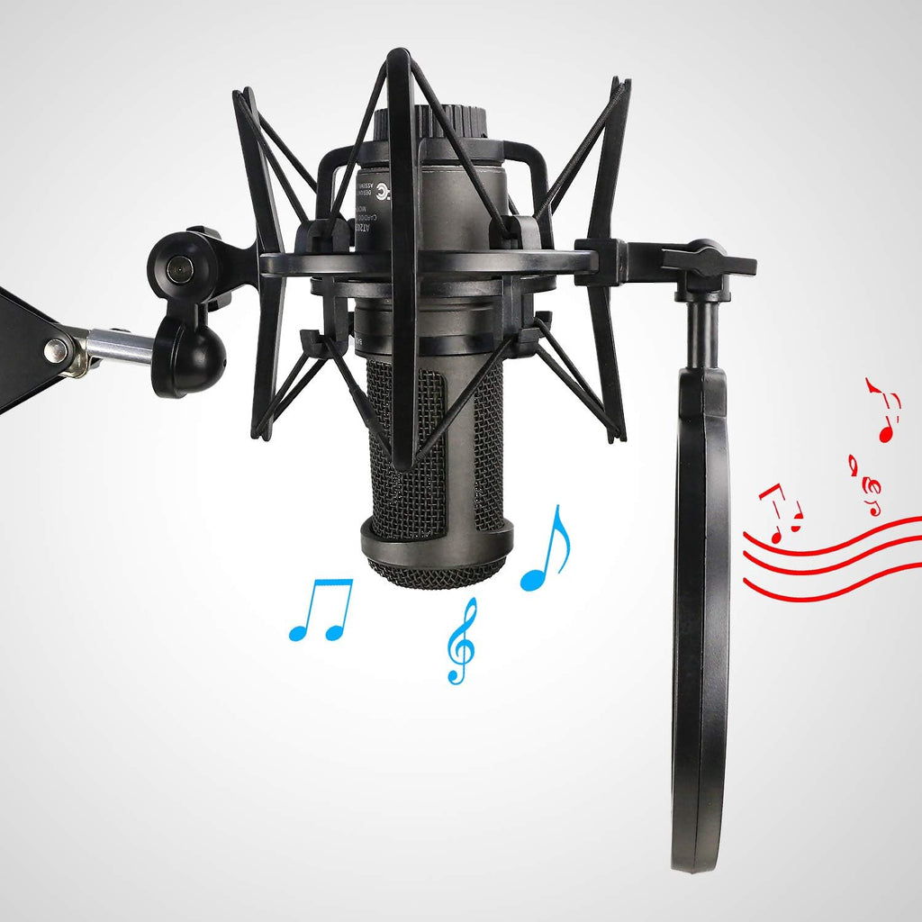 AT2020 Shock Mount with Pop Filter, Windscreen and Shockmount to Reduce Vibration Noise for AT2020USB+ Condenser Mic