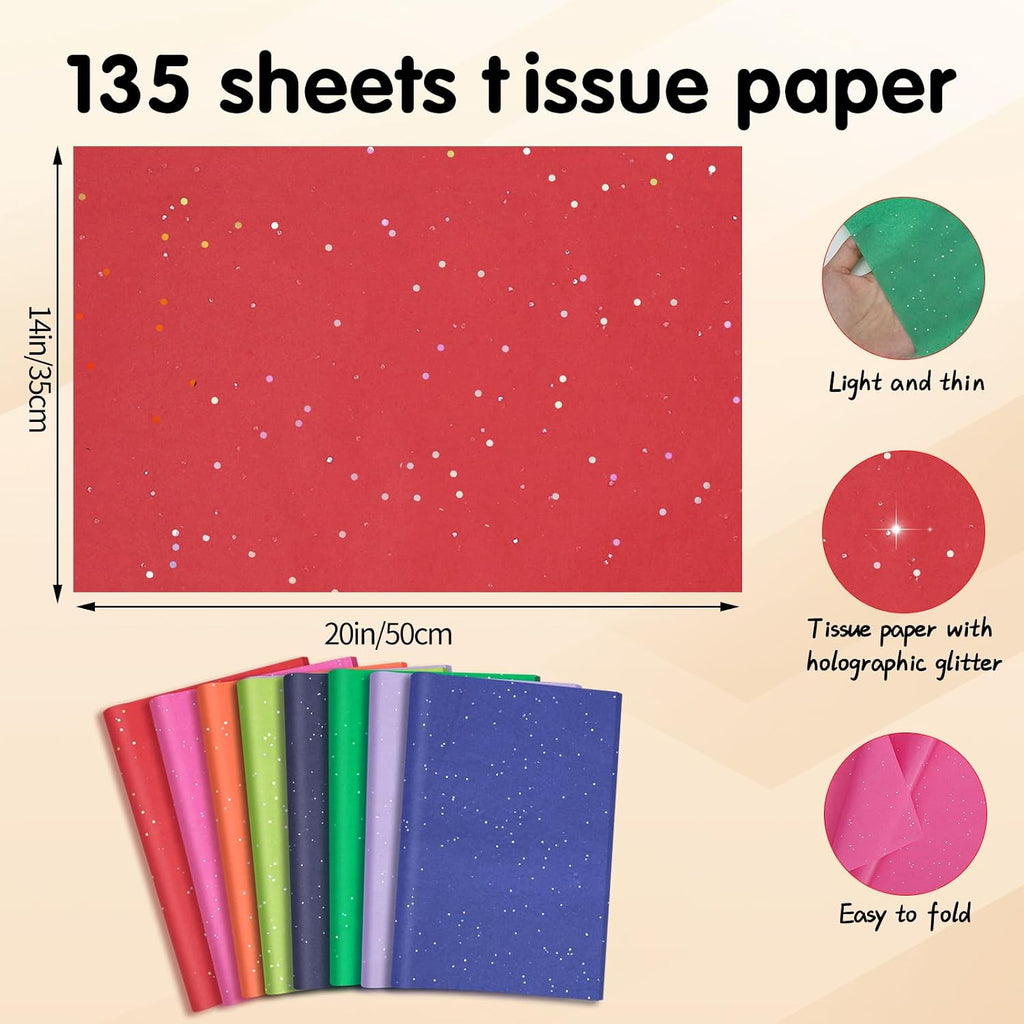 135 Sheets Glitter Tissue Paper for Gift Bags 20x14 Inch