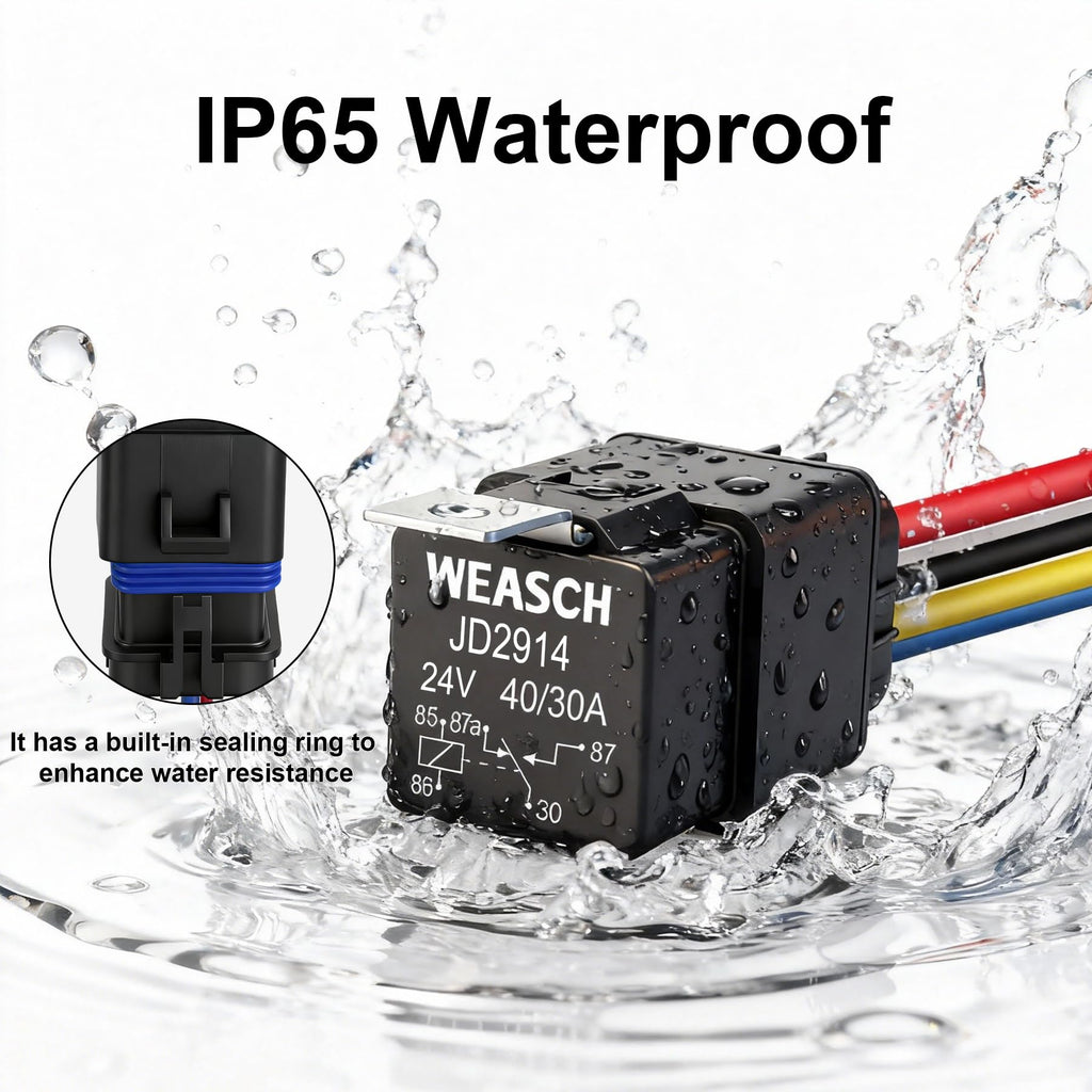 Weasch 2 Pack 24V 40/30A 5-Pin SPDT Waterproof Relay and 14AWG Harness Kit