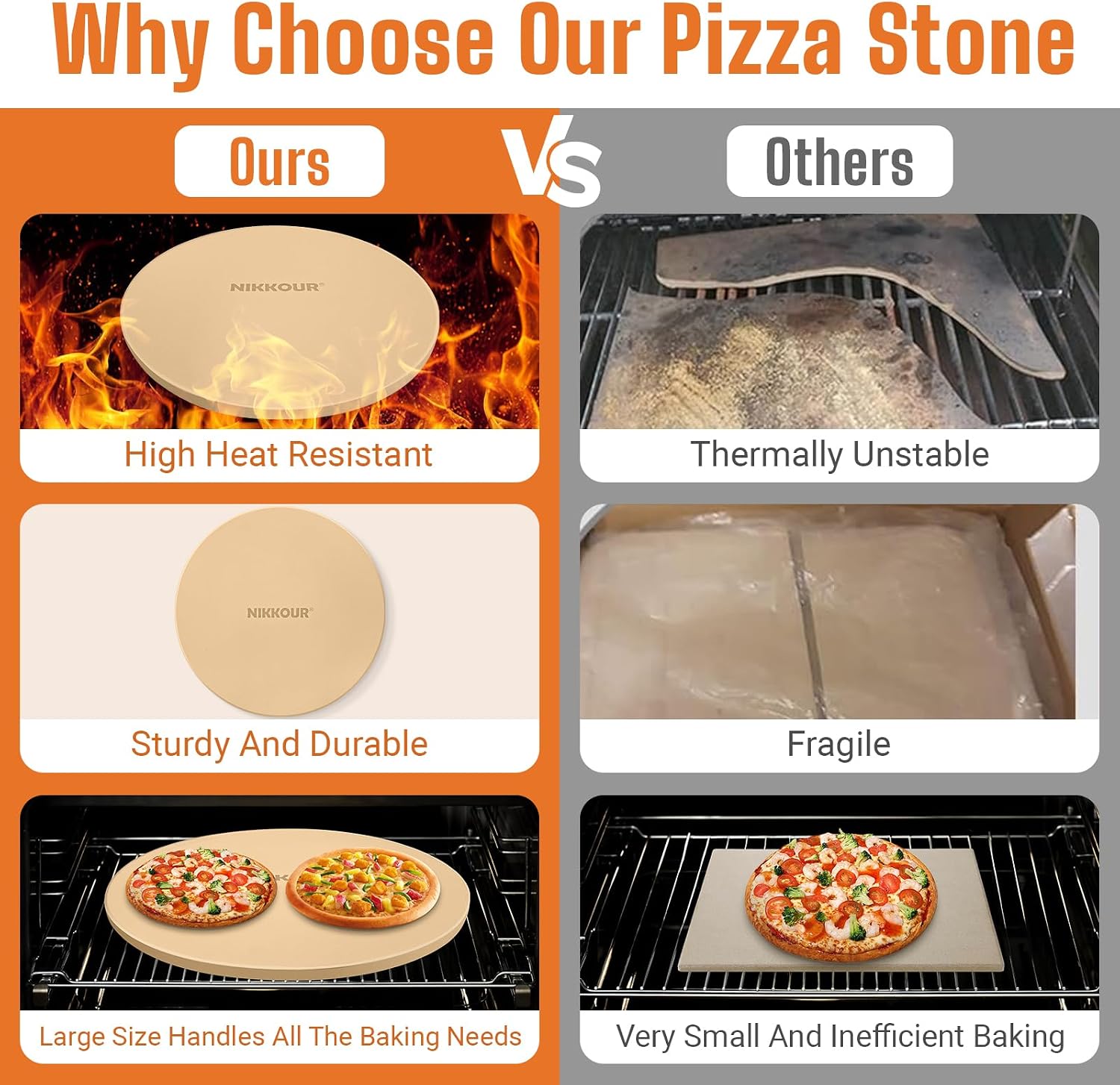 16-inch PIZZA STONE for Oven & BBQ Grilling, Round Baking Stone for Pizza