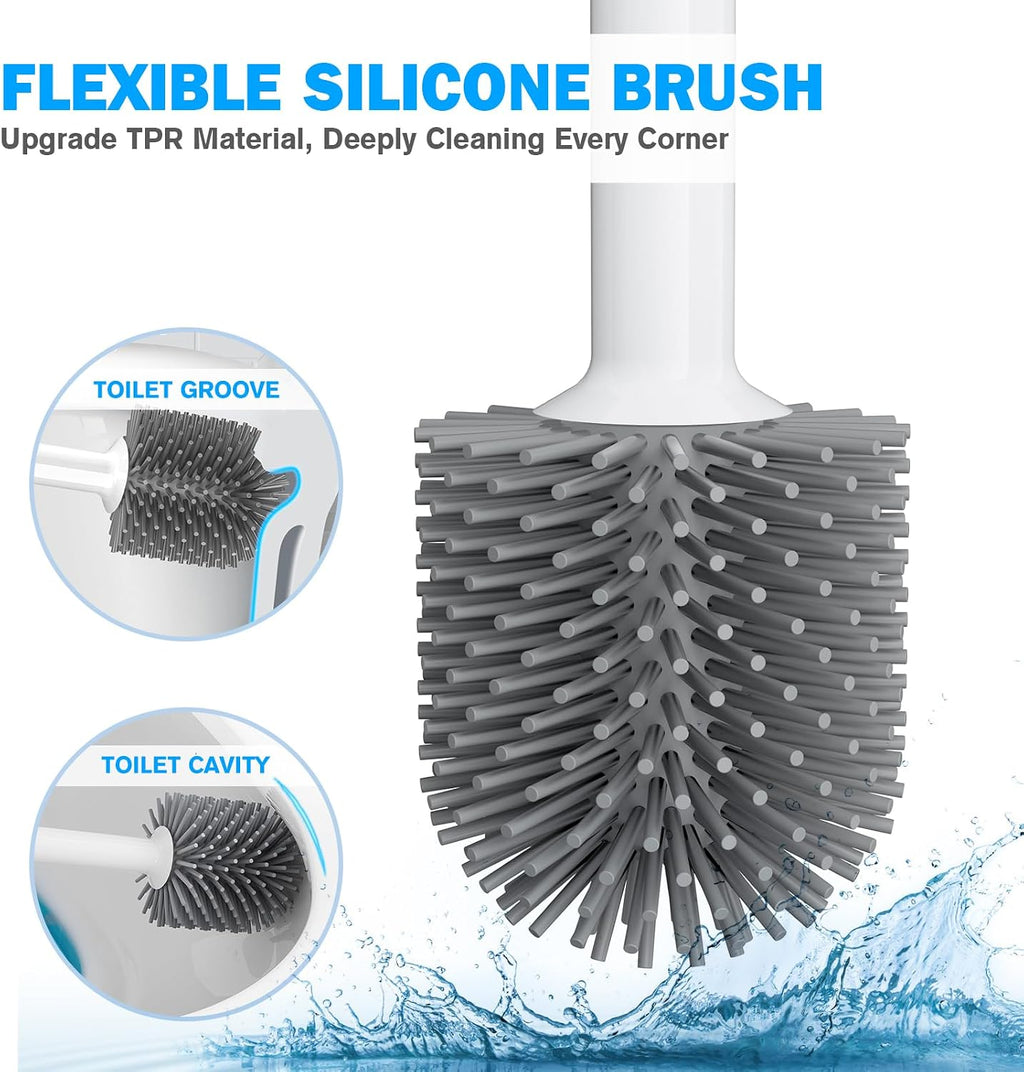 Toilet Plunger and Brush Set, Silicone Bowl Brush and Heavy Duty Toilet Plunger with Ventilated Holder, 2-in-1 Toilet