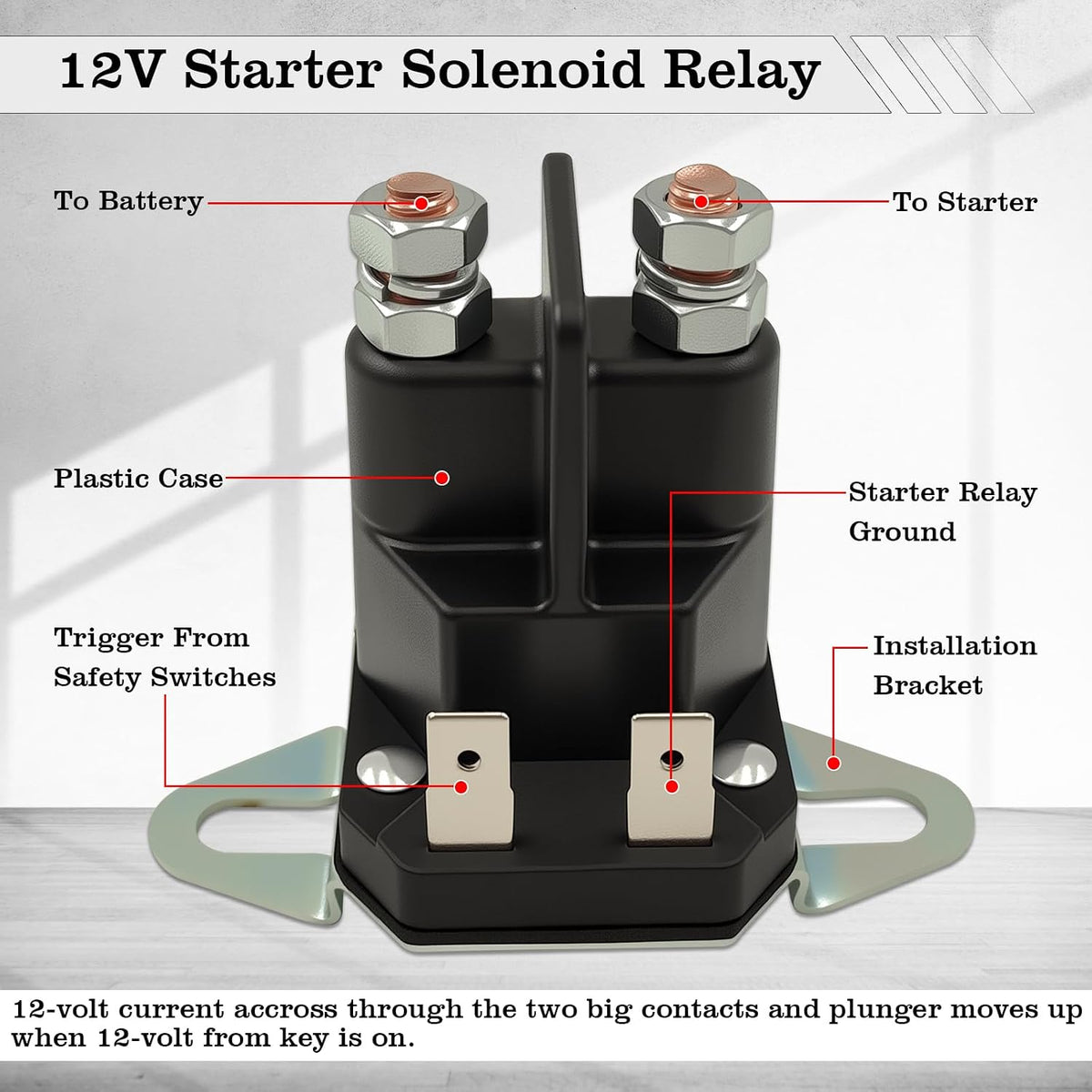 1755382YP Starter Solenoid Relay for Lawn Mower, 12V Relay Switch, Fit for Countax/Husqvarna/Snapper/Toro Lawn Mower Tractor, Replace 44814800, 5321384-06, 5321461-54, 1-8604, 47-1910, 740207