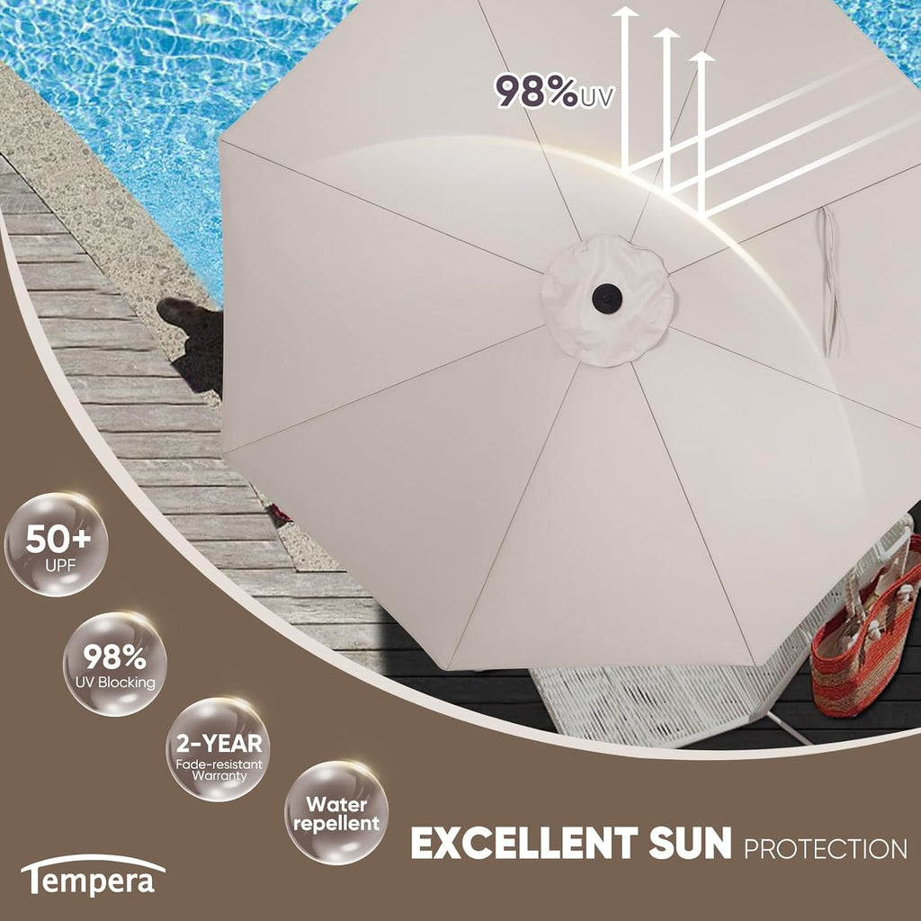 Patio Market Outdoor Table Umbrella with Push Button Tilt and Crank, Large Sun Umbrella with Sturdy Pole & Fade