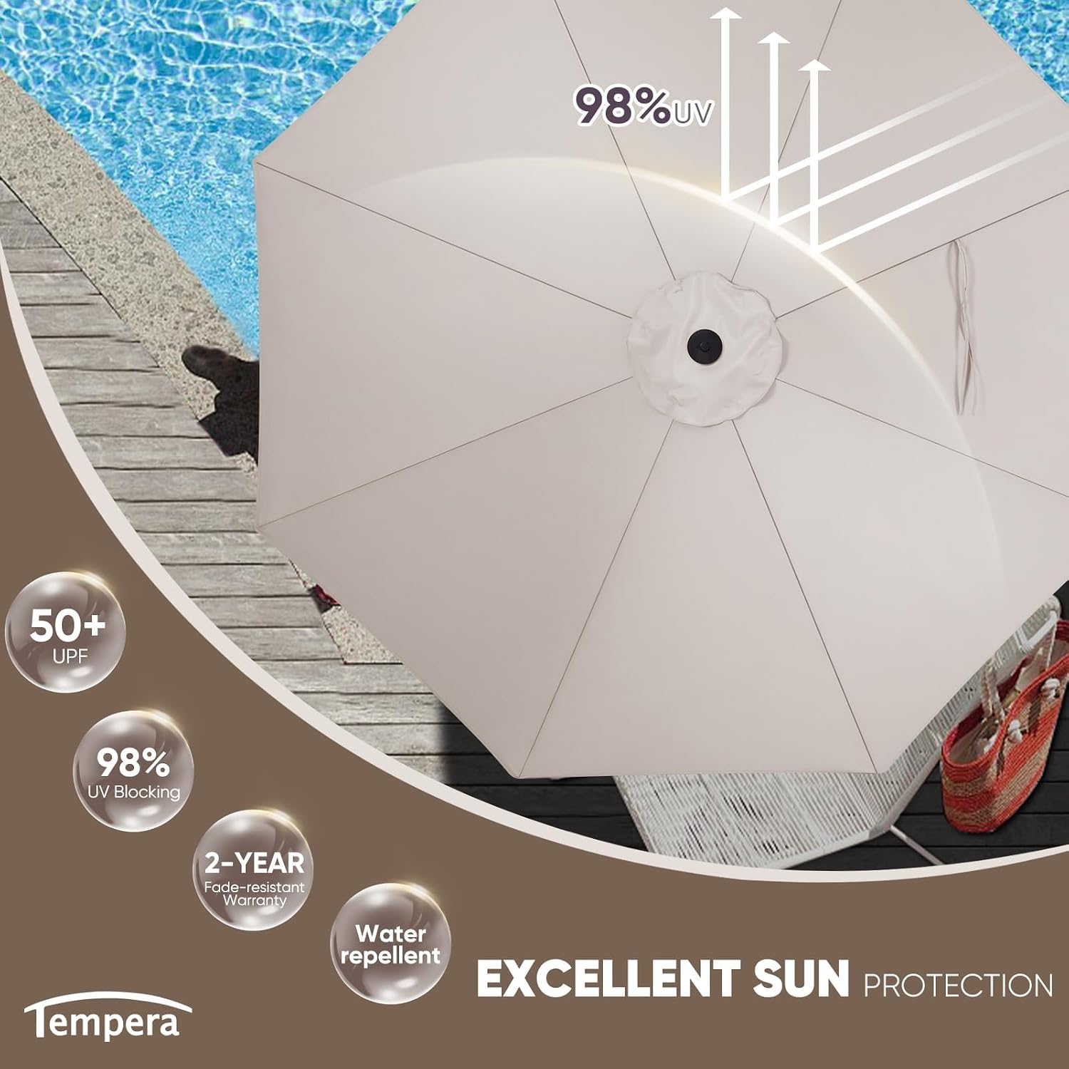 Patio Market Outdoor Table Umbrella with Push Button Tilt and Crank, Large Sun Umbrella with Sturdy Pole & Fade