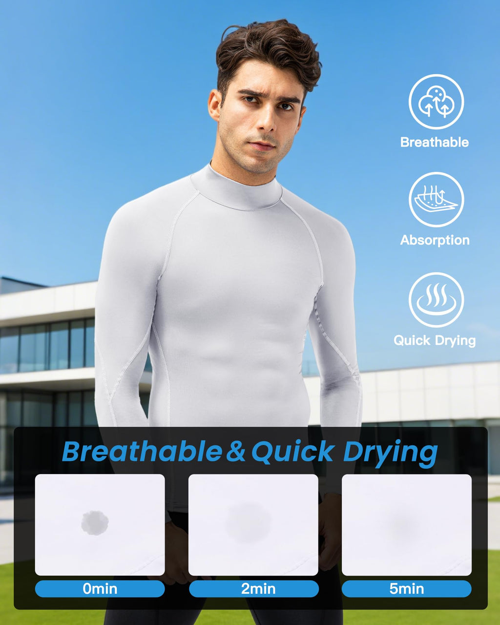 Compression Shirt Men Long Sleeve Quick Dry Workout Base Layer Large