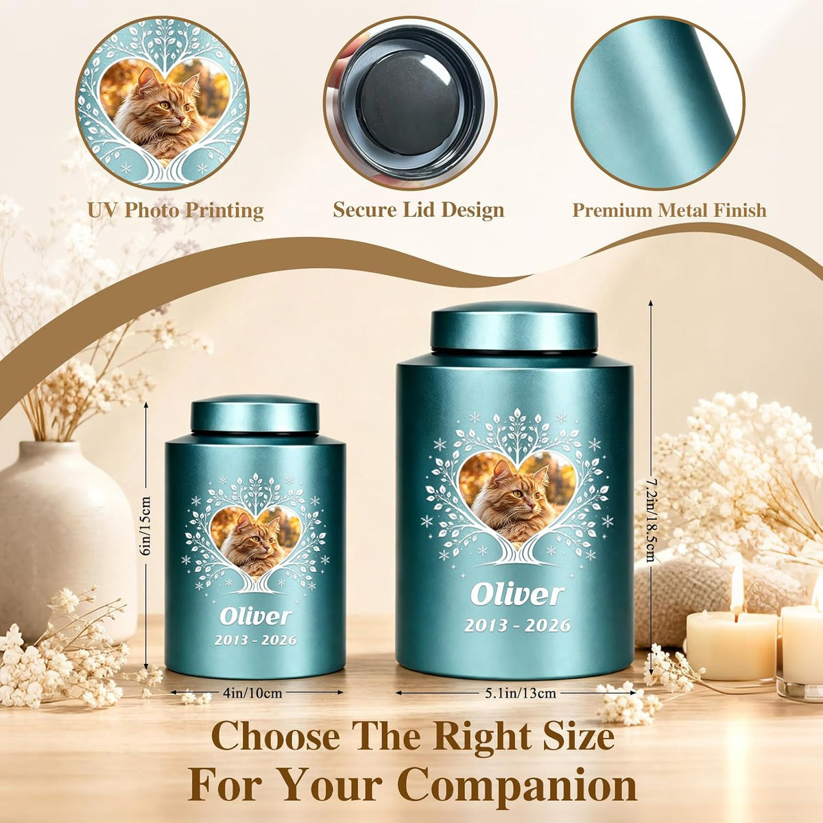 Personalized Pet Urn for Dog - Custom Dog Urns for Ashes (Bright Gold)