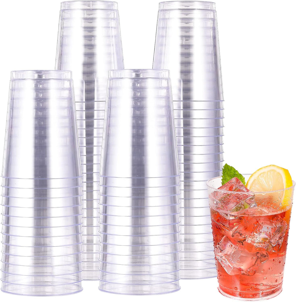 100 Pack 10 oz Clear Plastic Cups, Disposable Party Cups