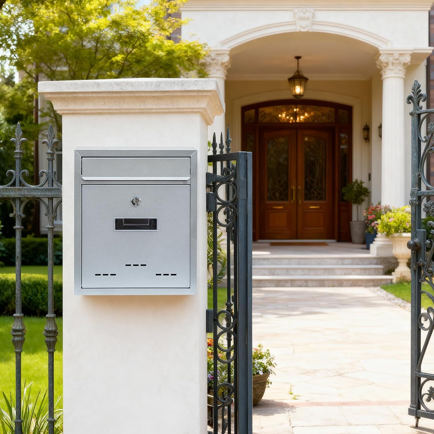 Wall-Mount Mailbox for House Outside, Locking Key Drop Box with View Window, Locking Postbox, Steel Metal Mail Box