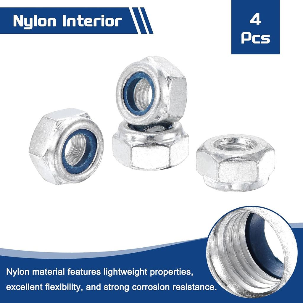 4Pcs M10-1.25 Nylon Locking Hex Nuts CarbonSteel Blue and White