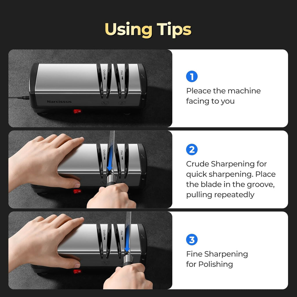 Knife Sharpener, Diamond Abrasives Electric Knife Sharpener for Stainless Steel and Ceramic Knives, with Scissors