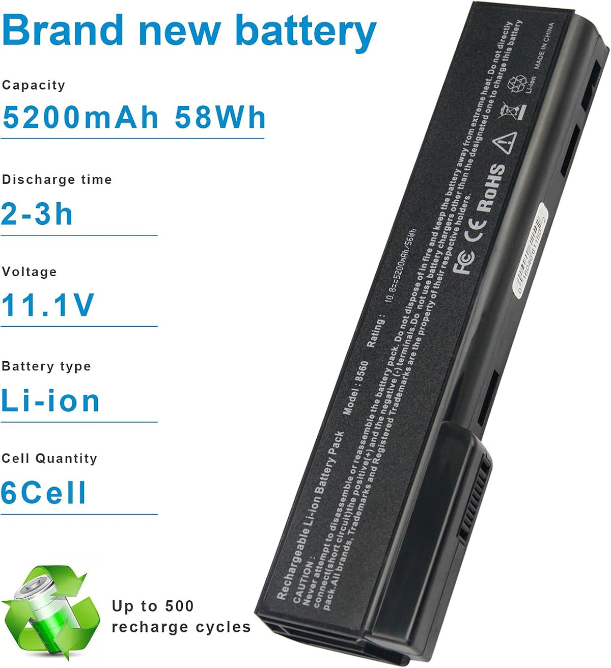 8460p Laptop Battery for HP EliteBook 8460w 8470p 8470w 8560p 8570p 8770P; HP ProBook 6360B 6460B 6465B 6470B 6560B 6565B 6570B Notebook, CC09 CC06 QK642AA 628666-001 630919-421 HSTNN-F08C HSTNN-OB2G