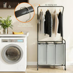 Laundry Sorter Hamper with Hanging Bar, 3 Section Laundry Cart