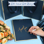 50 Pack Metallic Paper Gift Bag Bulk with Handle, Navy Blue, Gold