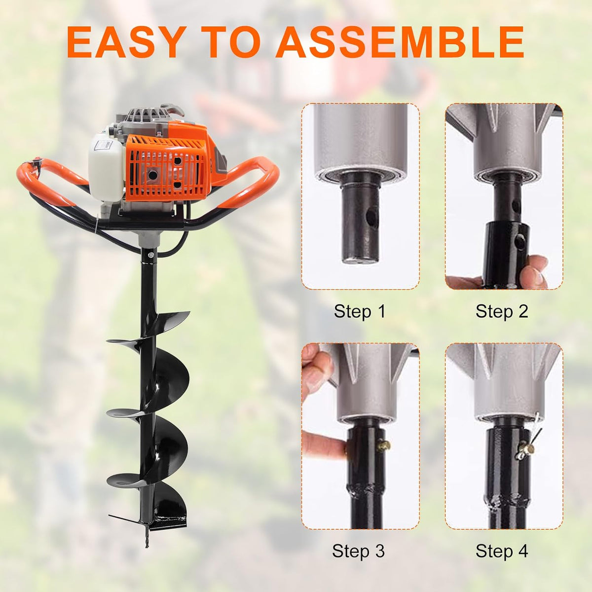 72CC Gas Powered Post Hole Digger with 3 Drill Bits (4", 6", 12") & 2 Ext | 2-Stroke Earth Auger, LightWeight