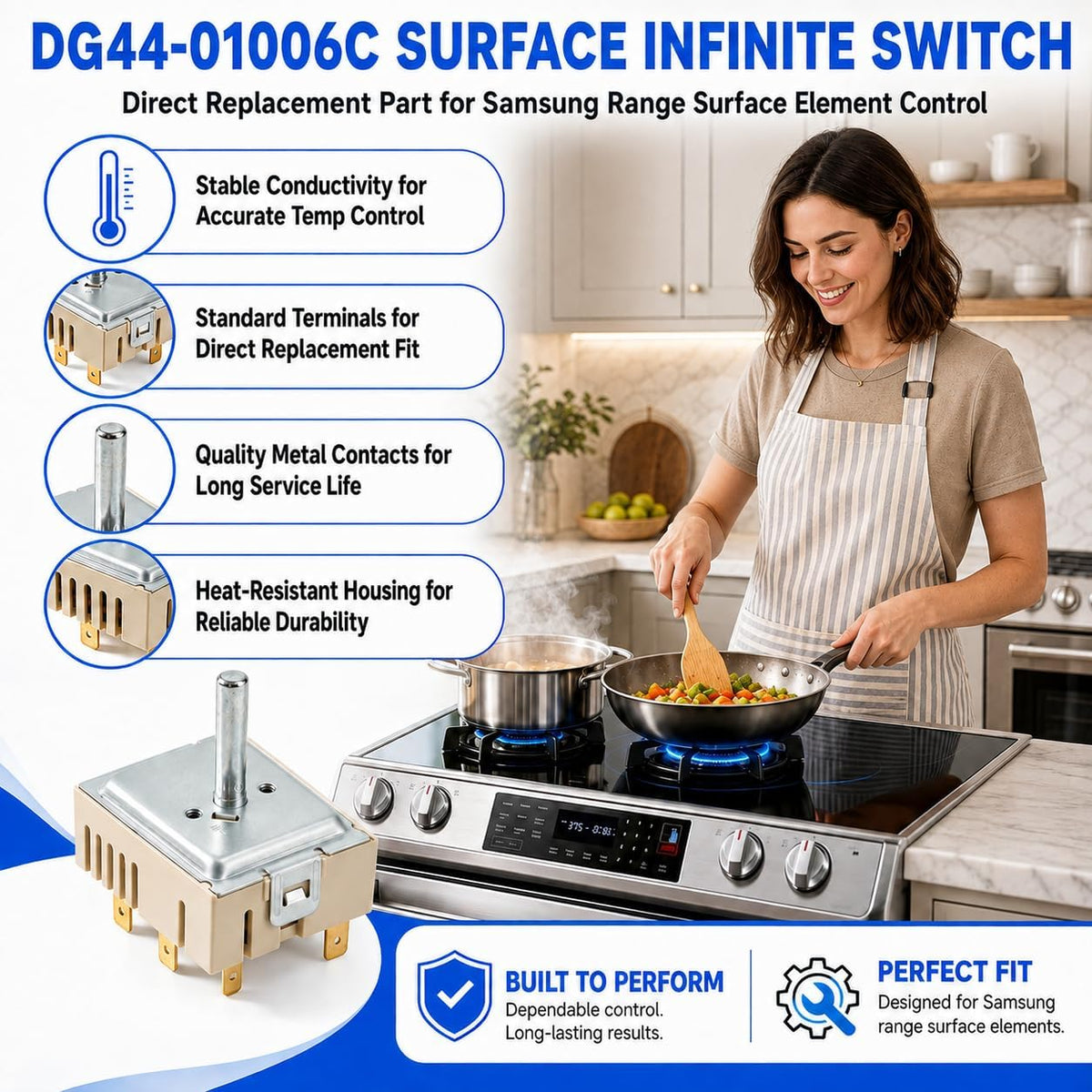DG44-01006C Surface Infinite Switch Compatible with Samsung Range Surface Element Control, Replaces PER001-12D, 4978126, AP7014551, PS16556816, EAP16556816
