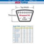 BESTORQ 3L590 V-Belt, Classic Wrapped Rubber X3 V-Belt, Black, 59" Outside Circumference x .38" Width x .24" Height, Pack of 5