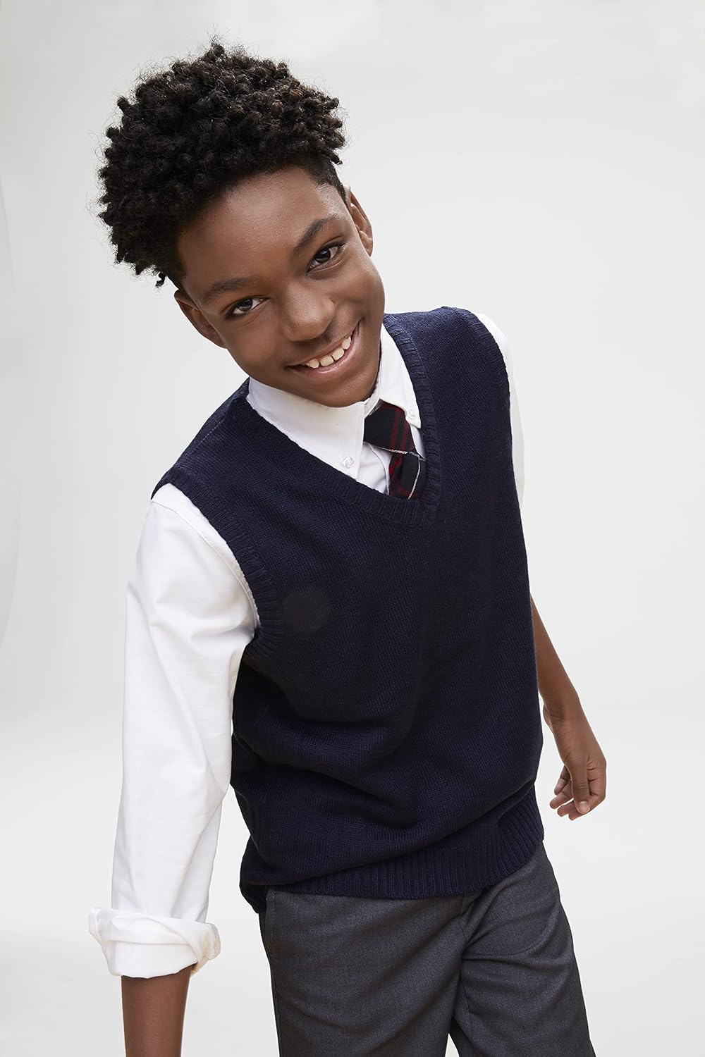Boys' V-Neck Sweater Vest, Navy, M (8)