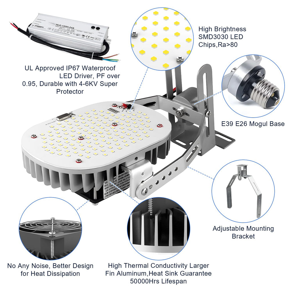 120W LED Shoebox Retrofit Kits, 16200LM 5000K Daylight, E39 Mogul Base