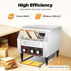 300Pcs/H Conveyor Toaster, 2200W Commercial Conveyor Belt Toaster, 110V 7-Bread Colors Select, 7 Levels Adjustable