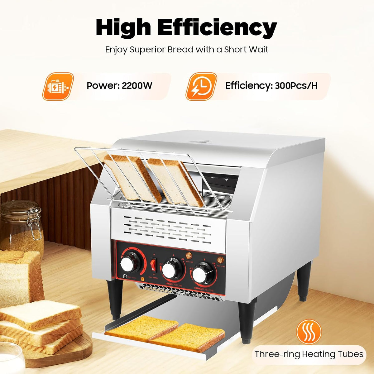 Commercial Toasting, Countertop Conveyor Toaster, Toaster Heavy Duty Electric Baking Machine, 2200w, 300slices/H