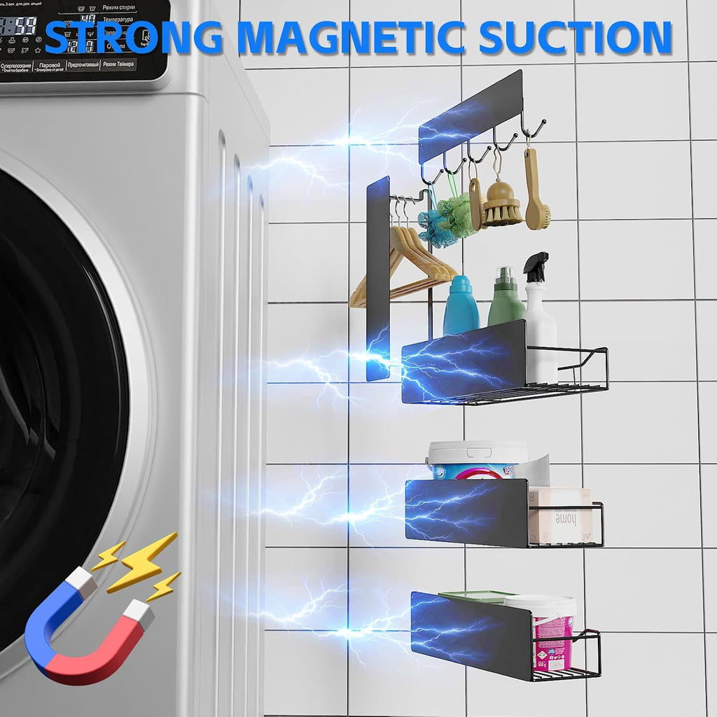 Magnetic Shelves for Washing Machine, 5 Pack Heavy Duty Laundry Shelf Organizer with Hooks, Strong Magnetic Storage