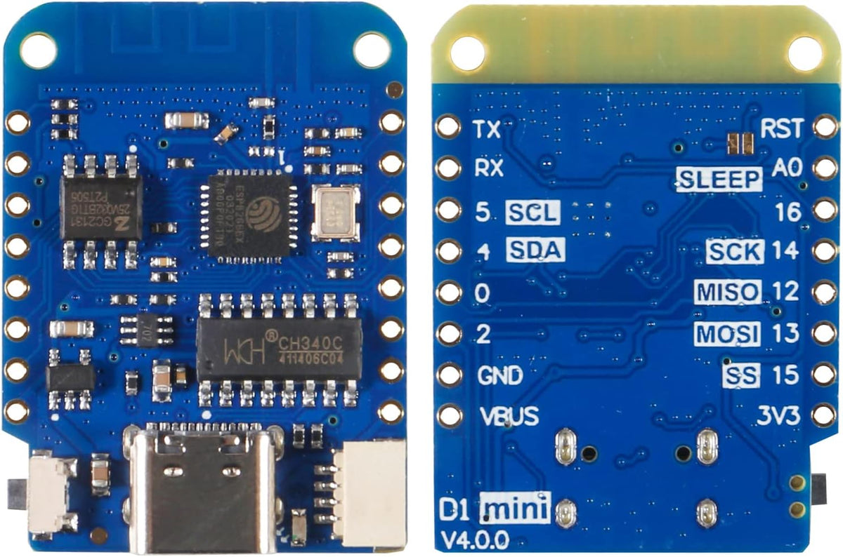 2pcs for WEMOS D1 Mini V4.0.0 Type-C USB WiFi Internet of Things Board Based ESP8266 4MB Compatible for Arduino MicroPython Nodemcu
