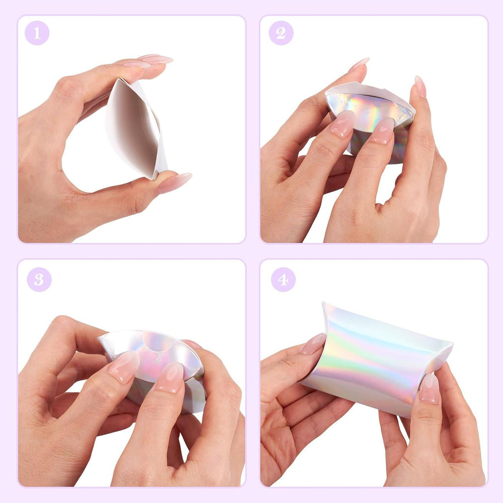 30pcs Mini Pillow Candy Boxes Rainbow Iridescent Small Gift Boxes Paper Candy Treat Box Foldable Rectangle Chocolate