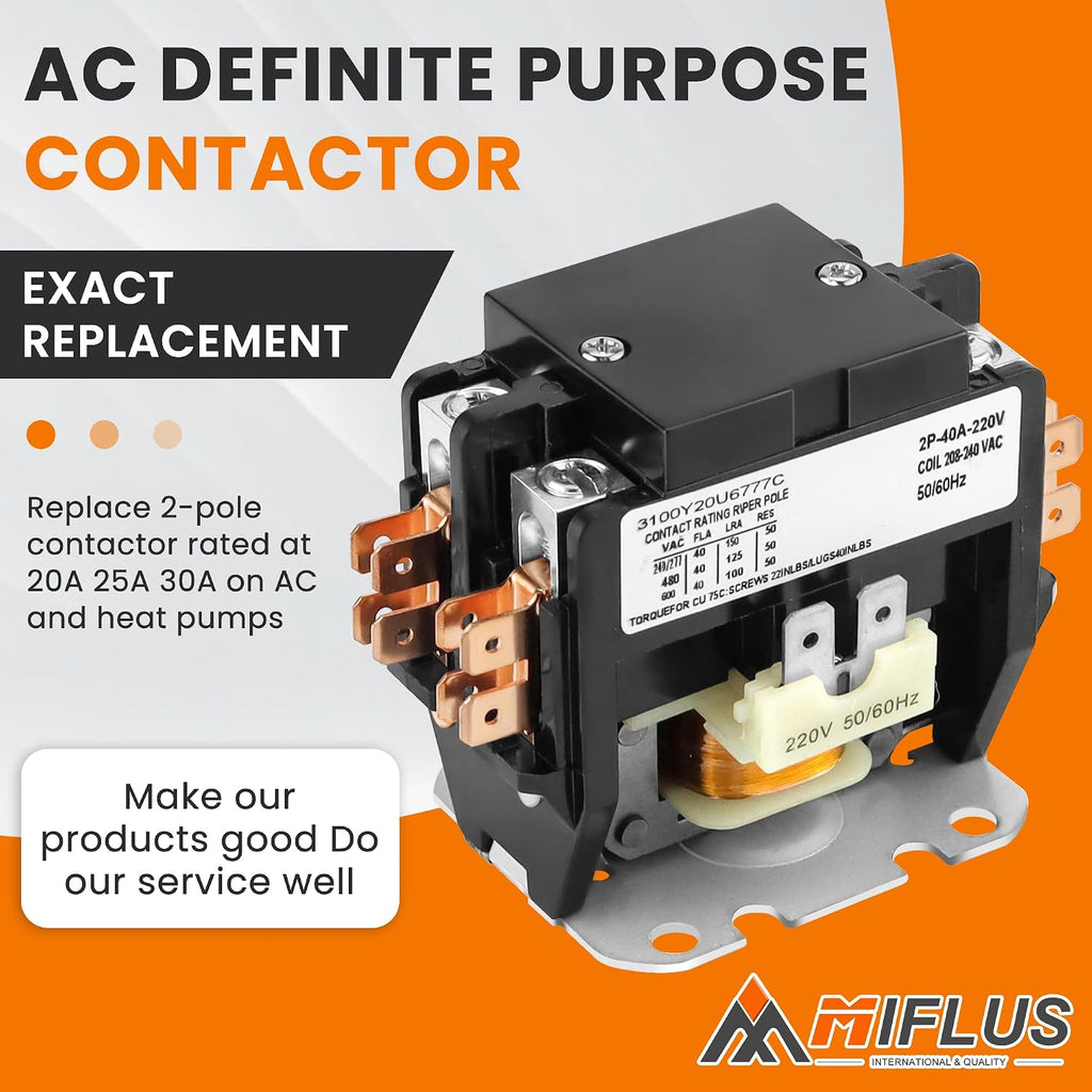 2 Pole Air Conditioner Contactor 40 Amp 220V Coil,AC Definite Purpose Contactor,Air Conditioner Contactor Compatible for Relays,Air Conditioner,Heat Pump,Refrigeration Systems by MIFLUS