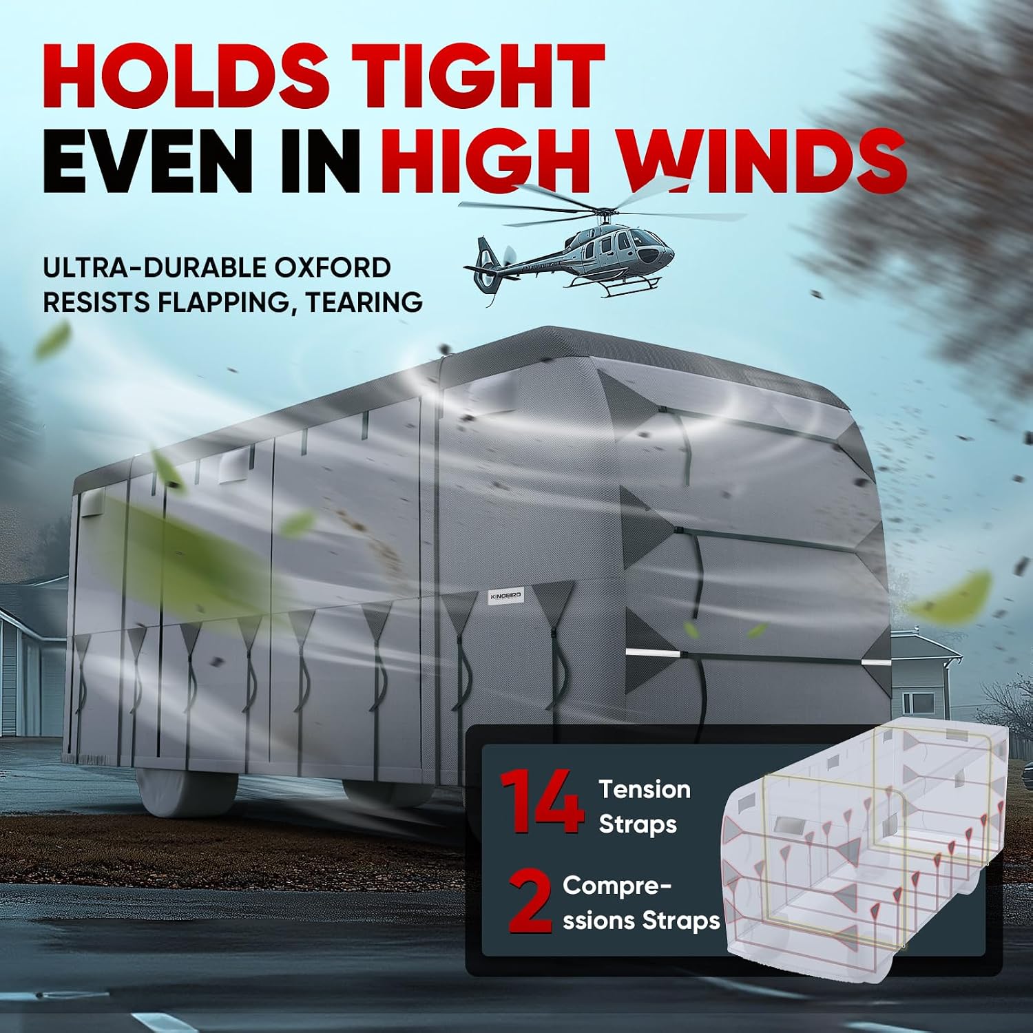 Oxford Fabric Class A RV Cover, 600D Oxford Camper Cover 33-37 ft Tearproof Waterproof Windproof Travel Trailer Cover