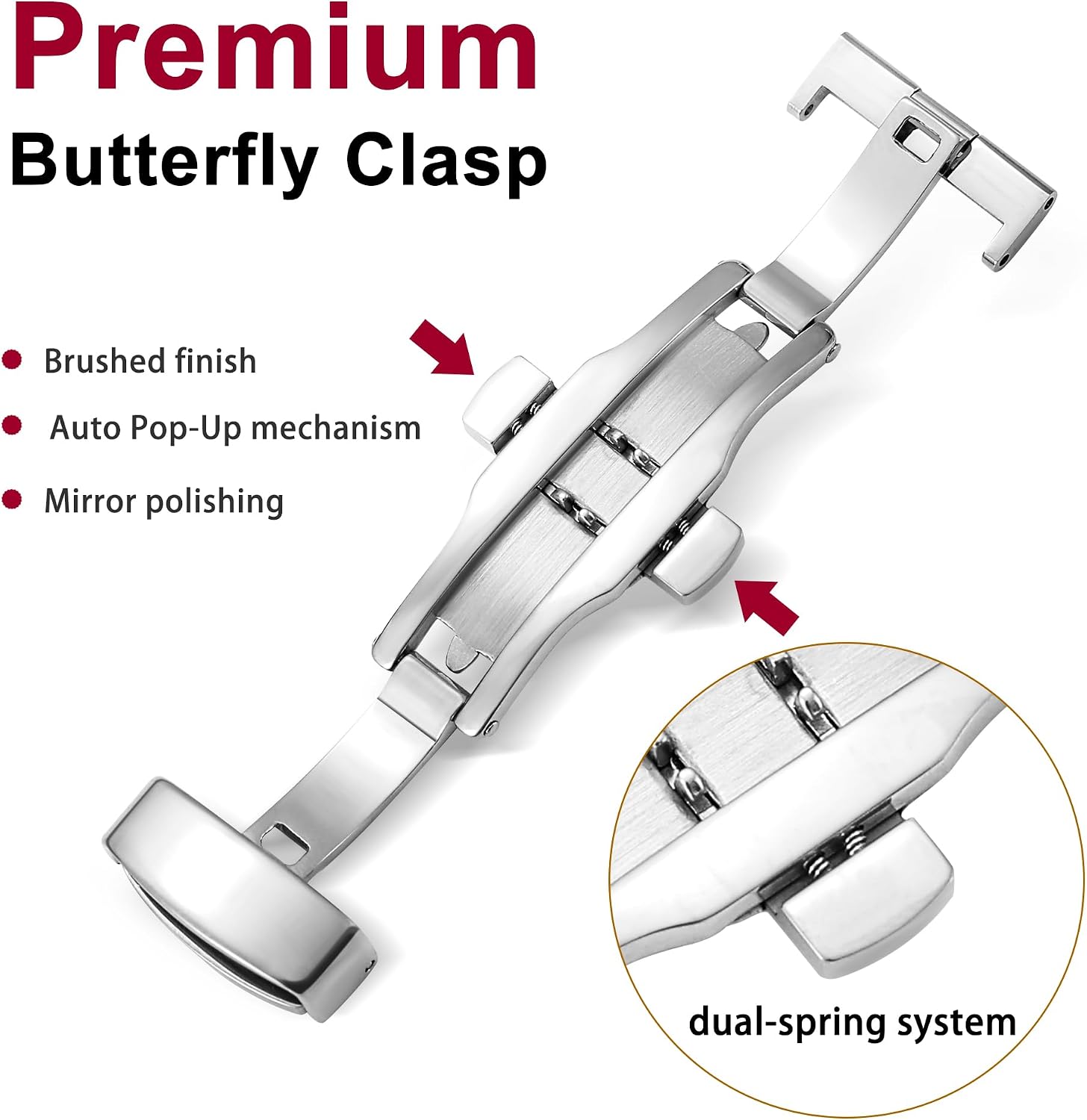 Alligator Grain Leather Watch Band, Quick Release Watch Strap 18-24mm | Upgraded dual-spring butterfly clasp