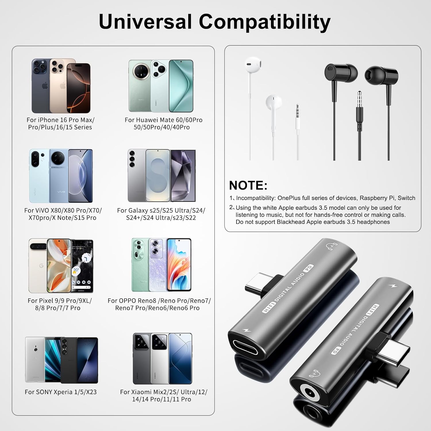 USB C Headphone Adapter , 2 in 1 USB C to 3.5mm Headphone Jack HiFi DAC | 27W Fast Charging Dongle Adapter Compatible
