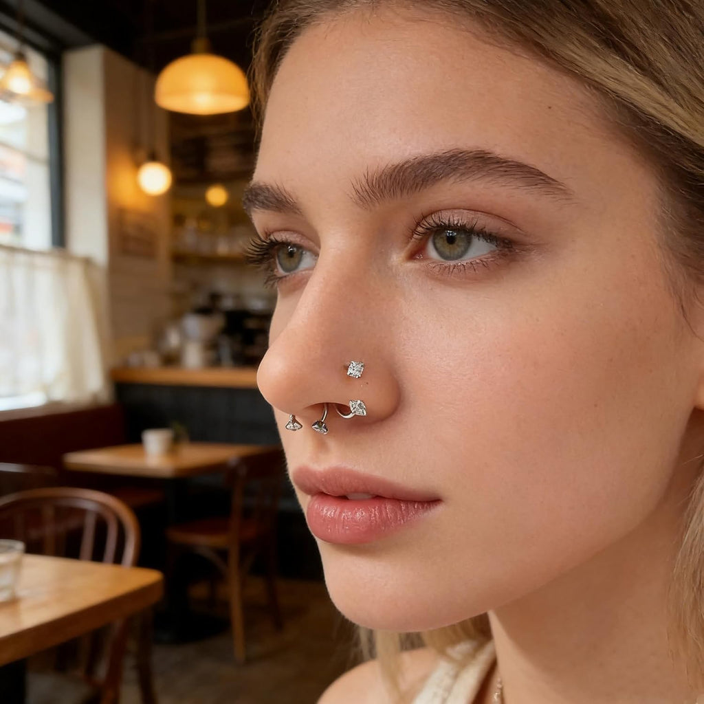 Nose Septum Piercing Kit,18G Stainless Steel Piercing Needles with Piercing Clamps Tool and 20G Silver Nose Hoop