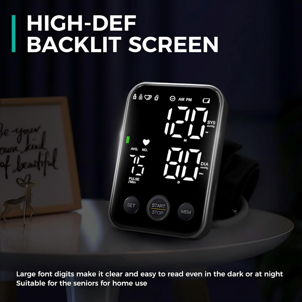 Blood Pressure Monitor Upper Arm Monitors for Home Use BP Machine Sphygmomanometer with 2x120 Reading Memory