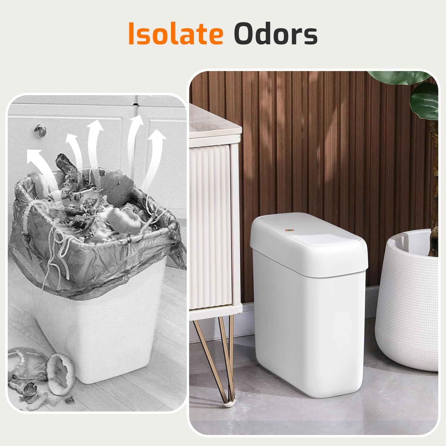 Small Bathroom Trash Can with Lid, 2.6 Gallons / 10 L Slim Plastic Garbage Bin with Pop-Up Lid, Mini Waste Basket Can
