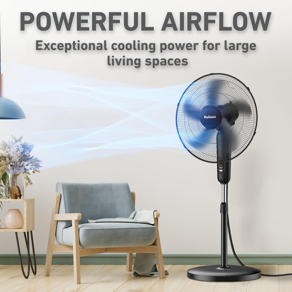 18" Oscillating Stand Fan 3-Speed Adjustable Height 30° Tilt