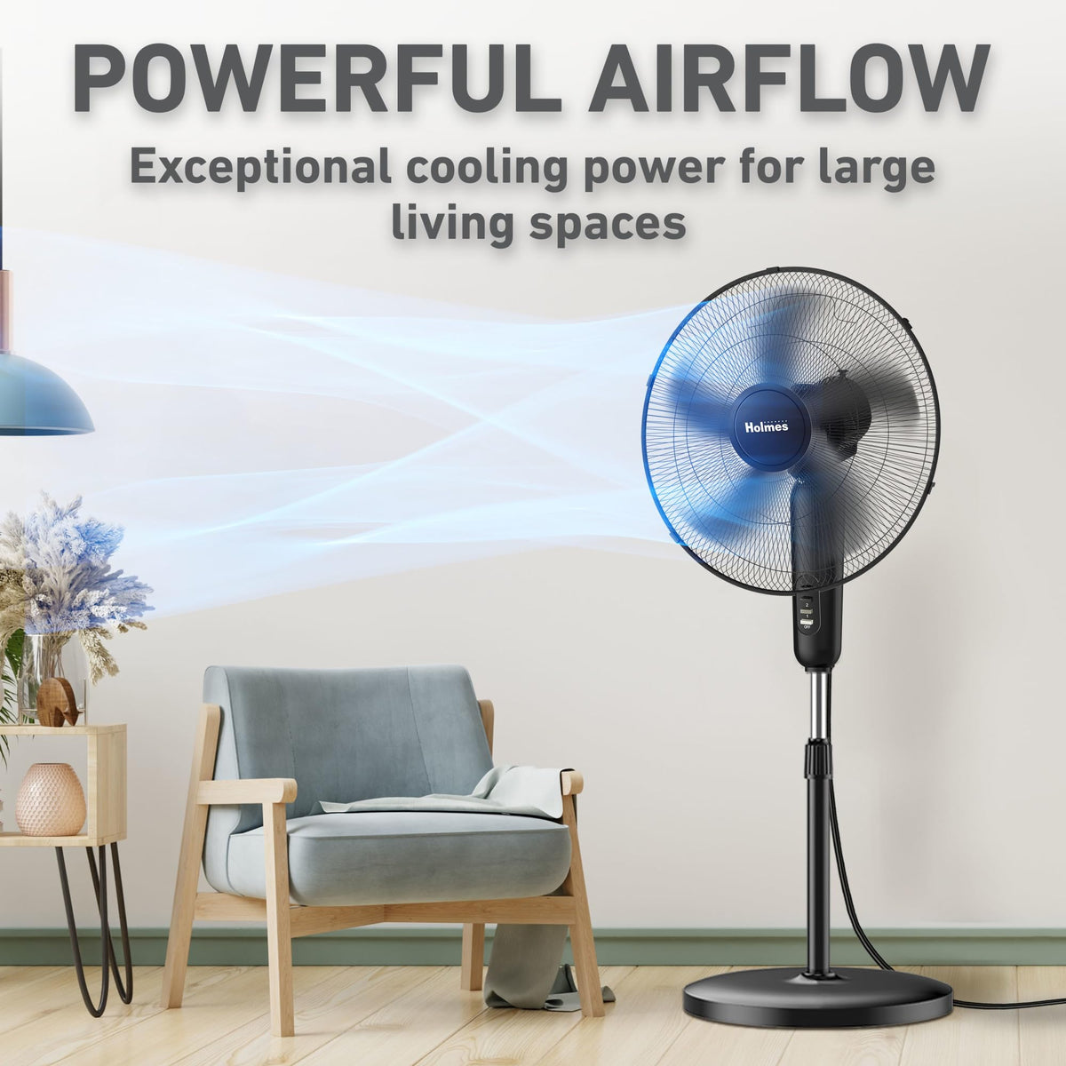 18" Oscillating Stand Fan 3-Speed Adjustable Height 30° Tilt