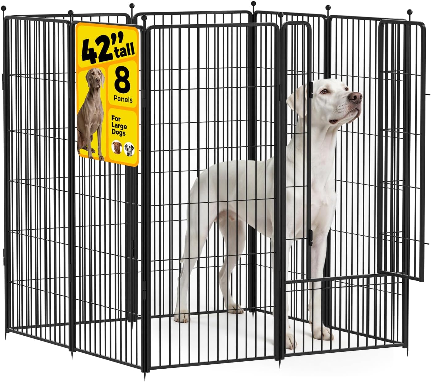 Dog Playpen 42 inch 8 Panels for Indoor & Outdoor Use – Heavy-Duty Metal Pet Fence with Ground Stakes, Rounded Ball