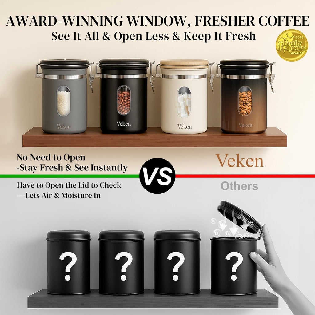 Coffee Canister with Window, Airtight Stainless Steel Container, 22OZ | Gifts For Women, Kitchen Food Storage for