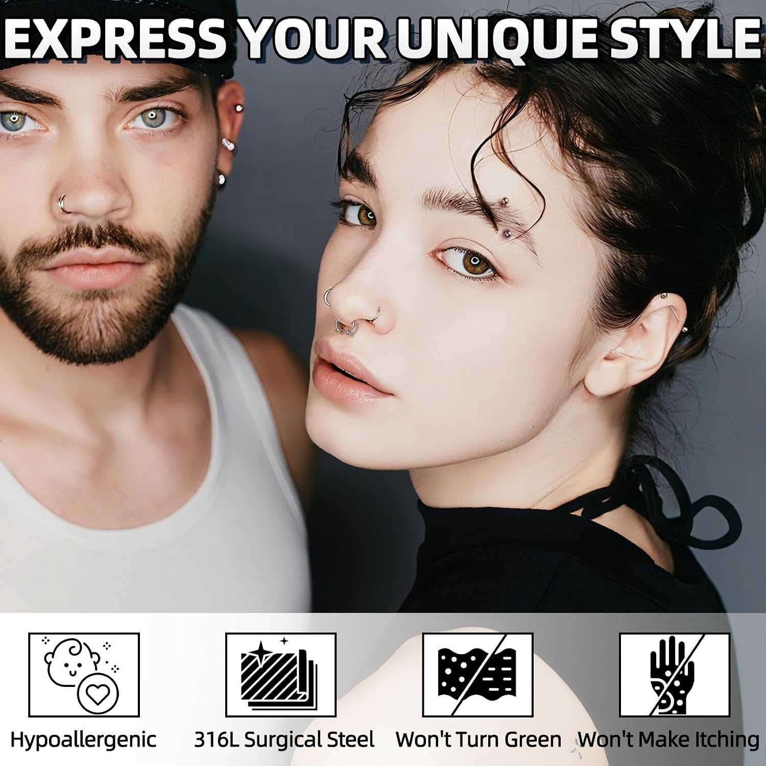 89 Pcs Body Piercing Kit for All Body Piercings Nose Piercing Stainless Steel Piercing Jewelry with 12G 14G 16G 20G