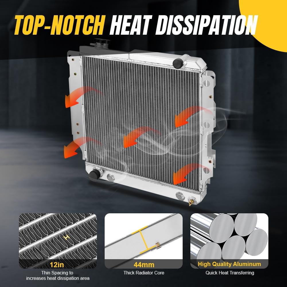 SPELAB 3 Row All Aluminum Radiator Compatible with Jeep Wrangler 1987-2006 TJ YJ 2.4L 2.5L 4.0L 4.2L 2001 2002 2003 2004 2005 - Replaces OEM part numbers ‎1015, 1507, 2101, 2760