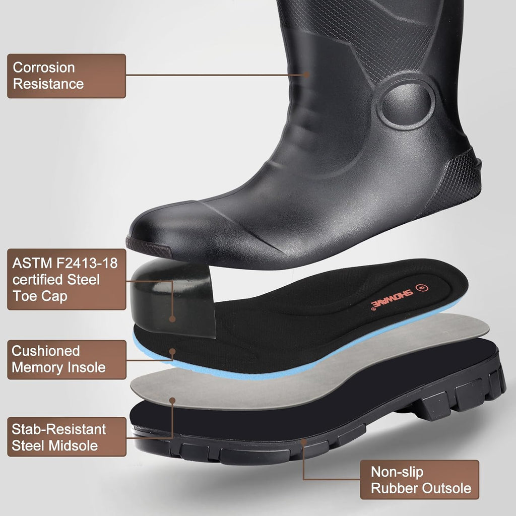 Steel Toe Rubber Work Boots for Men Waterproof Rain Boots | Safety Toe, Puncture-Proof & Oil Resistant Sole